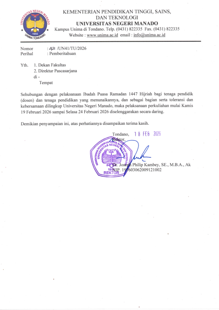 Surat Pemberitahuan Perkuliahan Daring